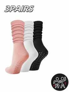 3 Pairs Women's Yoga Pilates Non-Slip Grip Socks, Suitable For Yoga, Barre, Hospital, Barefoot - Multicolor - View 11