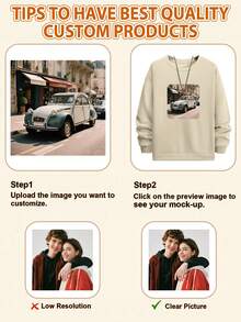 Customized Men's Sweatshirt, Suitable For Autumn/Winter, Personalized With Your Text In Flocked Print, Upload Your Own Photo (Partner, Pet, Group) To Design Your Unique Printed Sweatshirt, Ideal For Couples, Pranks, Surprise Gifts, Company Team Building, Christmas Party, Photo & Text Printed Sweatshirt For Boyfriend, Family, Friends, Birthday, Holiday Gifts, Valentine's Day, Anniversary, Customized Gift