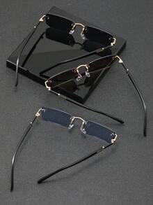 3pcs Unisex Rectangular Frameless Chic Metal Fashion Glasses, High-End Eyeglasses Suitable For International Fashion Week, Daily Life, Social Events, Business, Commuting And Travel - Multicolor - View 4