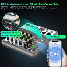 5-Channel Professional Audio Mixer - USB & Bluetooth DJ Sound Board With 48V Phantom Power, Voice Effects, For Live Streaming, Podcasting, Home Recording - 黑色 - 查看 4