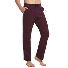 Baleaf Men's Sweatpants Casual Lounge Cotton Pajama Yoga Pants Open Bottom Straight Leg Male Sweat Pants With Pockets{"Size_name":"X-Large","Color_name":"A-WineRed"} - FWineredss - 查看 4