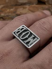 1pc US Size European & American Hot-Selling Personalized Fashion MOB Stainless Steel Ring, Suitable For Friends, Colleagues, Dad, Mom, Boyfriend, Couples - Silver - View 7