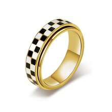 1pc Fashionable Unique Black & White Checkered Rotatable Creative Interesting Ring, Simulated Chessboard Checkered Stainless Steel Rotating Ring, Black & White Grid Fidget Ring, Best Couple Ring Choice, Suitable For Daily Wear Personalized Accessory, Unisex Ring