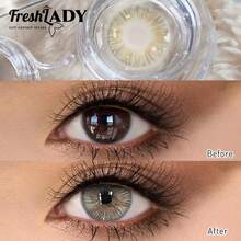 FRESH LADY Freshlady 1 paire de lentilles de contact colorées, 14,0-14,20 mm, utilisation annuelle ou 6 mois, lentilles de maquillage créatives pour les yeux, couleur vive de printemps, maquillage beauté des yeux vert/gris, pour le travail, l'école, le port quotidien, les fêtes, cadeau pour les amis - 0 - Voir 7