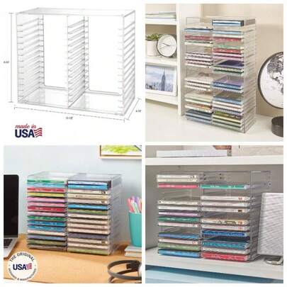 Stackable Plastic CD Organizer With Rubber Feet Rectangular Jewel Cases Holder Theatre Room Holds To 30 CD Cases Made In USA
