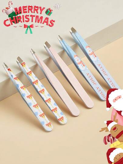 Set di pinzette a tema natalizio - Pinzette per sopracciglia in acciaio inossidabile e strumenti per la rimozione dei peli del viso con design natalizio, set regalo ideale per la cura di precisione e l'uso in viaggio delle donne