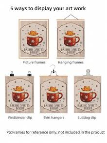 1pc Frameless Gingerbread Mug Christmas Print, Kitchen Coffee Bar Wall Art, Plaid Background Warm Tones Winter Holiday Decor, Cozy Home Decor Poster For Living Room, Bedroom, Dorm, Vintage Style Aesthetic