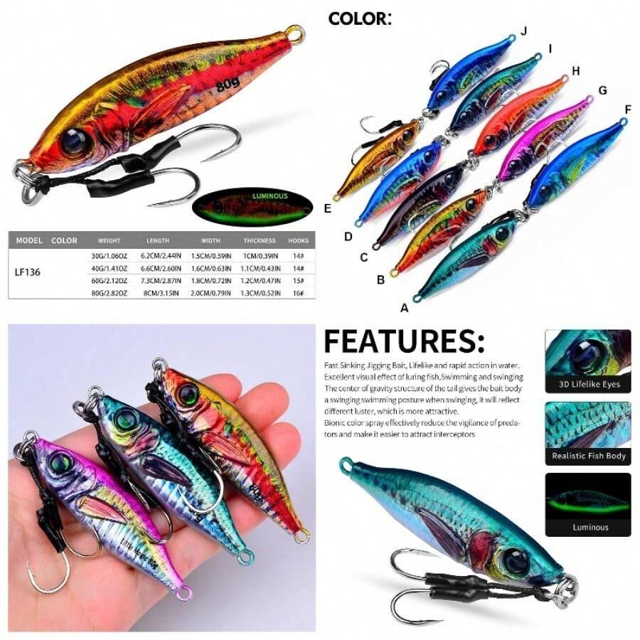 Seuelos de pesca Luya - cebo de placa de hierro, impresin de inyeccin de tinta 3D, pequea placa de hierro, cebo binico de Luya, pesca de lubina de agua dulce de larga distancia Cebos para Pesca - 80G + D - Ver 1