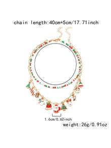 1 buc Lanț Reglabil din Aliaj cu Mărgele din Lut Polimeric, Colier cu Pandantiv de Crăciun cu Mai Multe Straturi, Moș Crăciun, Brad de Crăciun, Om de Zăpadă - Colier la Modă și Versatil pentru Femei, de Crăciun, Sărbători, Petrecere, Evenimente, Bijuterii Choker - Cadou (Culoare Aleatoare)