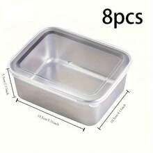 [Bestseller]5/6/8-Piece Stainless Steel Airtight & Leakproof Storage Set | Square Stackable Design, Reusable, Essential For Family Outdoor Picnics, Practical Good For Holiday Gifts