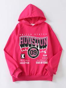 Tween Girls Casual Simple Design Letter Print Hoodies Girls Long Sleeve Hooded Sweatshirts Autumn And Winter Student Tween Girls Clothing