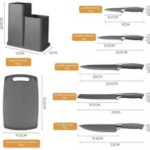 Juego de Cocina 19 Piezas Incluye 6 Cuchillos y Juego de Cucharas - Accesorios para Cocinar y Hornear Grisu200B - Gris - Ver 4