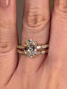 2pcs Elegant Classic Luxurious Horse Eye Cut Oval Copper Rings, Suitable For Women's Daily, Wedding, Engagement - 彩色 - 查看 2