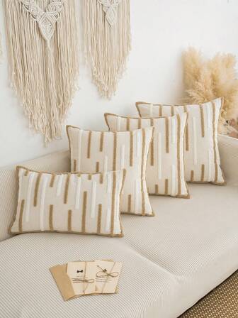 1pc Striped Embroidered Throw Pillow Cover, Classic Farmhouse Polyester Cushion Cover, Pillow Insert Not Included, Multi-Scene Home Decor