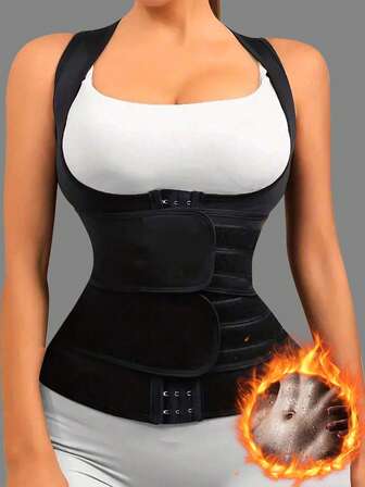 1件装女士塑身腰部训练背心，带钩环扣，收腹瘦身塑形吊带衫，适合运动、健身、锻炼