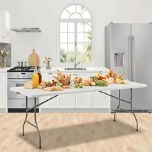 Folding Working Table, 4FT/6FT Event Plastic Table, Portable Table With Carry Handle For Picnic, Party, Work, Event, Wedding - 白色 - 查看 1