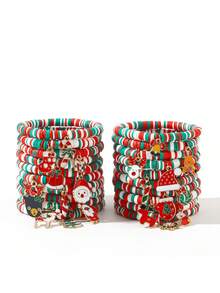 6/12/24 قطعة/مجموعة من اكسسوارات عيد الميلاد، سوار خرز من الطين الناعم، سوار هدية بابا نويل، اكسسوارات يدوية بألوان متباينة للأعياد