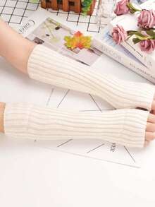 1 pieza Manoplas de punto de unicolor de manga media, prácticas para la protección solar al aire libre en primavera y otoño, elegantes y para los brazos, adecuadas para salidas y picnics diarios. Un regalo pensado para padres, madres y otros familiares y amigos durante Halloween, Navidad, San Valentín.