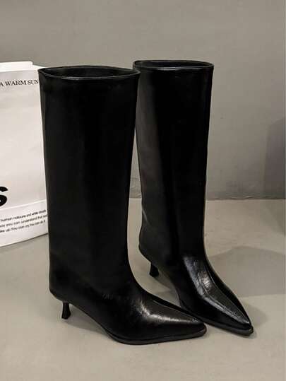 French Blogger Style Pointed Toe Thigh High Boots, Ins Nordic Cat Heel Equestrian Boots For Women