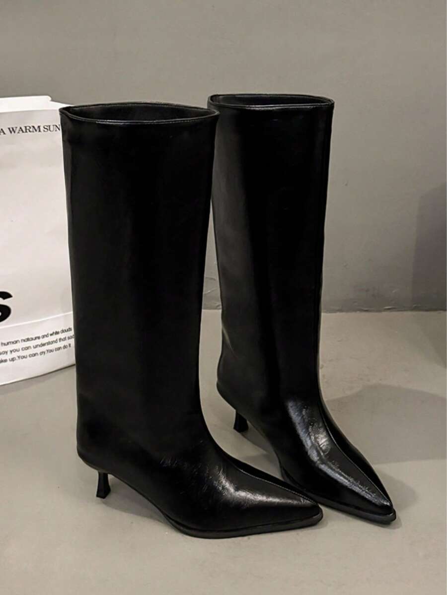 Fall/Winter French Blogger Style Pointed Toe Thigh High Boots, Ins Nordic Kitten Heel Equestrian Boots For Women, Kitten Heels