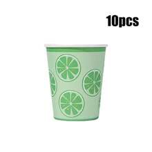 10/20/30 piezas, Platos de papel con limón verde, platos desechables de 7 pulgadas/9 pulgadas con puntos dorados, vasos de papel de 9 onzas, conjunto de platos y vasos de papel con frutas de verano, vajilla de fiesta con frutas cítricas para decoración de mesa de cumpleaños de bebé y ducha