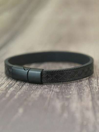 1pc Fashion Men's Printed Cross Magnet Buckle Men's Simple Bracelet