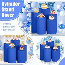 Cylinder Covers Set Of 3 Spandex Cylinder Pedestal Stand Covers Red Cylinder Cover Round Pedestal Cylinder Covers Multicolor Pedestal Cover For Wedding Party Ceremony DecorationKF - 藍色 - 查看 11