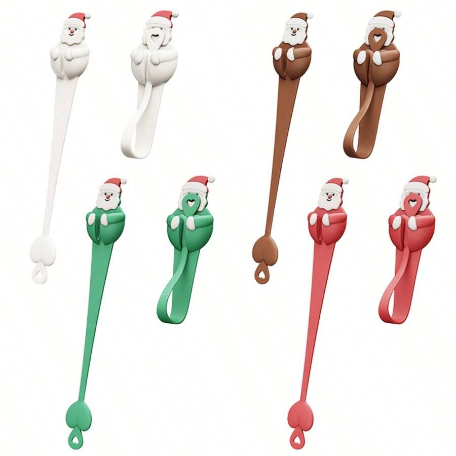 2Pcs Santa-Style Hanger Set Fireplace Wreath Hooks With Adhesive,Reusable Elastic Silicone Hooks Ideal For Christmas Wreaths,Stockings,And Wall Decorations