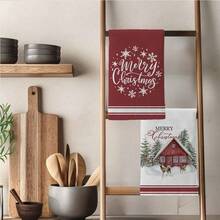 MEMNUN 2pcs Christmas Watercolor Red Farmhouse And Deer Illustration With Merry Christmas Text Print Kitchen Towels, 15.75*23.62in (40*60cm) Super Soft Absorbent Microfiber Modern Dish Towels, Dish Cloths, Christmas Decor, Home Decor, Kitchen Decor, Cooking Baking Tea Towels, Hand Towels, Kitchen Accessories, Machine Washable, Suitable For Dining Room, Kitchen, Holiday Decoration And Gifting, All Season - Multicolor - View 8