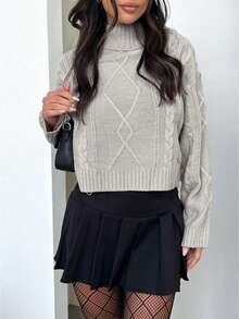 Autumn/Winter New Women's Casual High Neck Twisted Flower Long Sleeve Knitted Sweater Tops Women Fashion Loose Simple Old Money Style Graduation Sweater Pullover White Long Sleeve Top