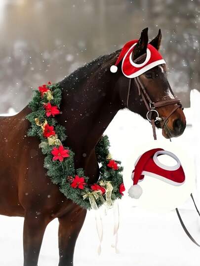 Chapéu de cavalo resistente com pompom, tamanho único, 1 peça - Conjunto de fantasia de cavalo de luxo para o Natal, protetores de pernas, perfeito para desfiles de fim de ano, cabines de fotos e decorações para festas na fazenda [Estilos aleatórios]