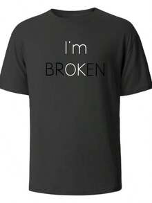 I Am Broken I Am OK Street Funny T-Shirt For Women  Fashion Casual Loose Cotton Clothing Crewneck Breathable Tshirt Hip Hop Tees - 黑色 - 查看 1