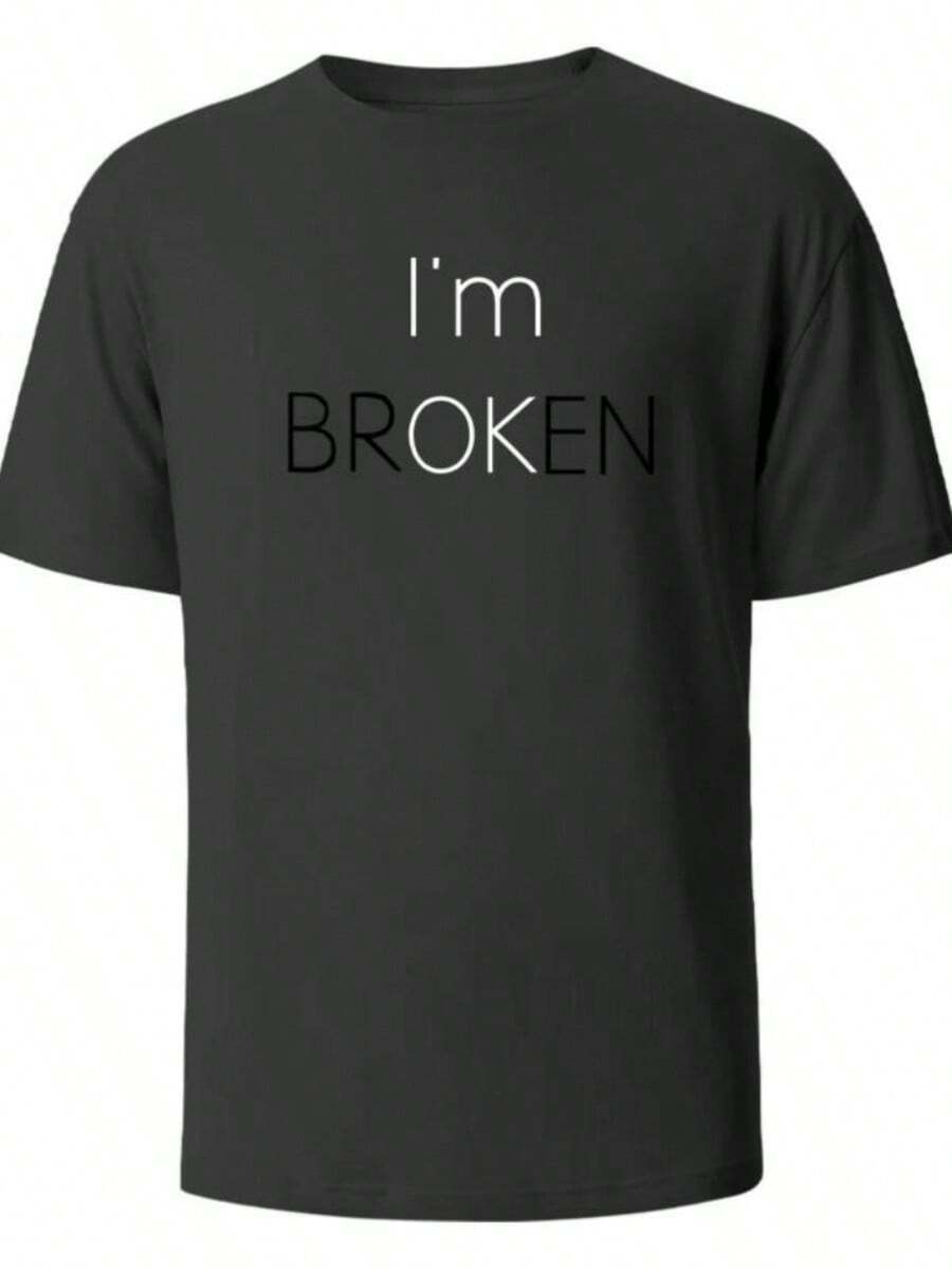 I Am Broken I Am OK Street Funny T-Shirt For Women Fashion Casual Loose Cotton Clothing Crewneck Breathable Tshirt Hip Hop Tees - 黑色 - 查看 1