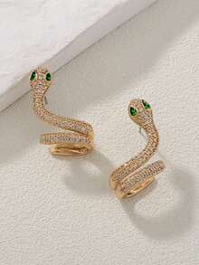 1 Pair Fashionable Micro-Inlaid Zirconia Snake Stud Earrings - Yellow Gold - View 5