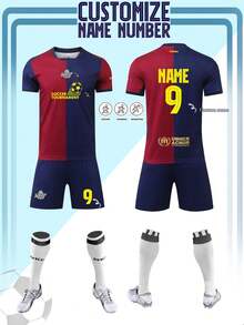 2pcs Personalized Football Jersey, Barcelona 2526 Football Jersey, Men's Personalized Football Jersey, Men's Sports Suit, Sports Suit, Men's Running Suit, Summer Men's Suit, Men's T-Shirt Suit, Football Jersey, Personalized Football Jersey, Football Jersey With Number Printing, Suitable For Daily Wear, Football, Badminton, Basketball, Cycling