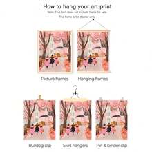 1 pieza Pintura de pared de bruja rosa de Halloween, Pintura de tres niñas pidiendo dulces, arte de pared raro y lindo, imprimible de otoño para habitación de niñas (Marco opcional)