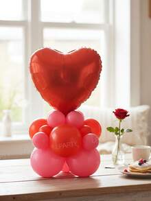 44pcs/Set Valentine's Day Party Decoration Balloon Set, Includes Giant Brown Bear Balloon, 18-Inch And 10-Inch Red Heart-Shaped Balloons, 18-Inch Red Printed "I Love You" Slogan Heart-Shaped Balloons, 18-Inch Clear Bobo Balloons, 10-Inch Red/Magenta/Macaron Pink Latex Balloons - Multicolor - View 5