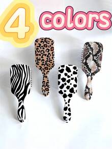 1pc Mini Rectangular Animal Pattern Hair Brush, Cheetah Edge Brush,ABS Material In Snake, Cow, Zebra, Leopard Print With Breathable Rubber Air Cushion,Hair Brush,Comb,Hair Tools,Hair Products And Accessories For Barber Salon Beauty Travel Essentials,Back To School,Travel Holiday Essentials,HairAccessories For Women