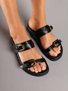 Sandalias con hebillas y correas decorativas - Negro - Ver 4