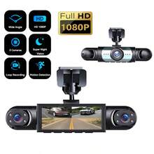 Cámara de salpicadero de 360° para automóviles, cámara frontal e interior izquierda y derecha, cámara de salpicadero para automóviles, DVR con triple cámara, pantalla IPS de 3.16", ángulo amplio, grabación en bucle, visión nocturna