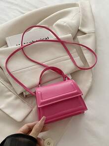 1pc Mini Fashionable Minimalist Texture Fabric Handbag, Small Square Bag, Lipstick Bag, Versatile Cute Shoulder Bag - Pink - View 8