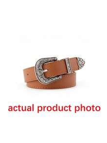 1 件时尚复古西式腰带，女士复古宽腰带，带针扣 - 駝色 - 查看 11