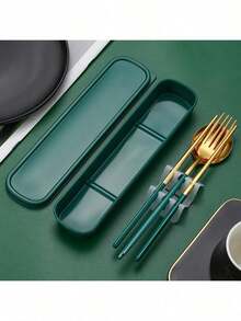 3PCS/15PCS Stainless Steel Utensil Set – Reusable Portable Travel Tableware (Chopsticks, Fork, Spoon Included), Suitable For Outdoor Picnics & Homemade Lunches