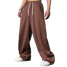 WZIKAI Men's Baggy Sweatpants Elastic Waist Drawstring Wide Leg Sweatpants Casual Loose Baggy Joggers With Pockets{"Size_name":"X-Large","Color_name":"Brown"} - 棕色 - 查看 4