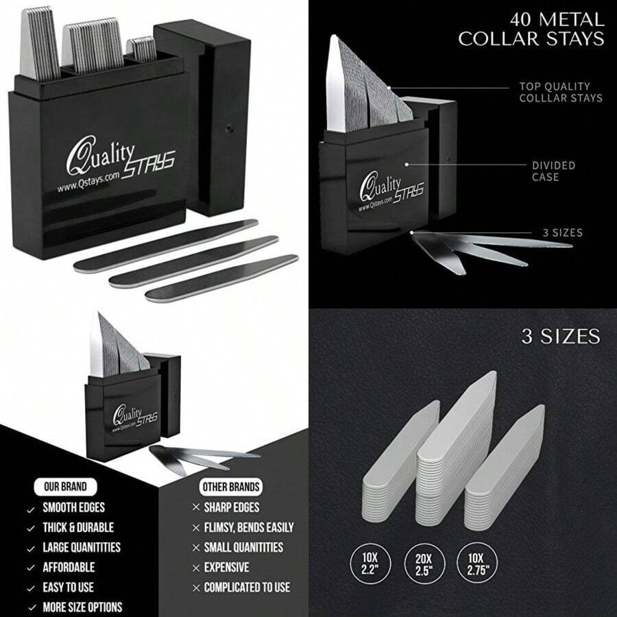 YYC Metal Collar Stays For Men Set Of 40 Dr Shirt Collar Stays For Men 3 Sizes In A Divided Box By Quality Stays - Silver - View 1