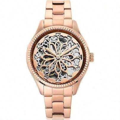 Fossil Rye Automatic Mechanical Stainless Steel Watch For Women Hollow Pattern Dial, Silver, Stainless Steel Strap, Elegant And Fashionable Style, Suitable For Daily Life, Dating Various Holidays, And Watch Gifts.BQ3753/BQ3754/BQ3755