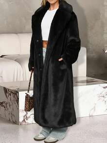 Fluffy Faux Fur Jacket For Women - Black - View 3