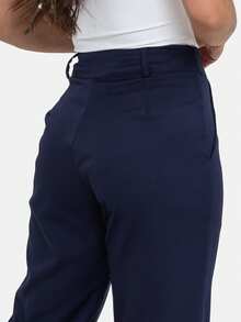Simple Elegant Casual Polyester Zipper Pocket Button Daily Pants - Navy Blue - View 9