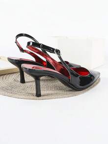 7cm Black High Heel Pumps, Slip-On Party Formal Stilettos, Pointed Toe High Heels With Red Lining,Kitten Heels - Black - View 5