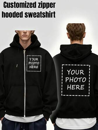 Sweat-shirt à capuche zippé personnalisé pour hommes, impression graphique à l'avant et à l'arrière, convient pour Noël, Halloween, Thanksgiving, équipe de danse, uniforme de travail, école, publicité, numéro porte-bonheur - famille, animaux de compagnie, amis, doublure thermique chaude pour l'automne/l'hiver